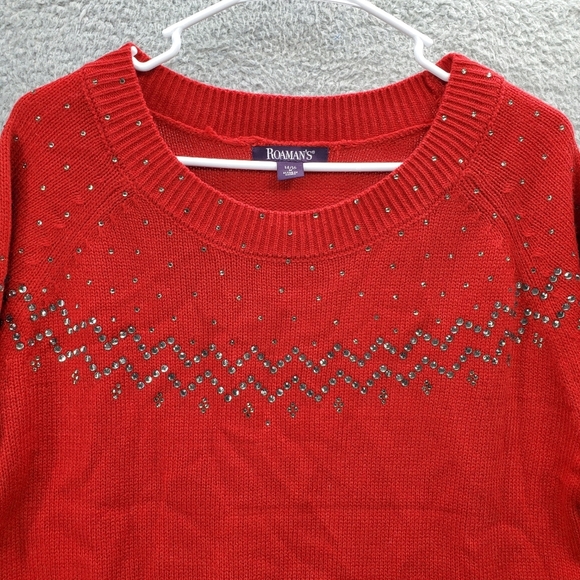 Roaman's Embellished Fair Isle Sweater Red Women's Plus Size 14/16 Knit - Picture 3 of 12